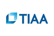 Image of TIAA logo in blue with icon in variation of blues