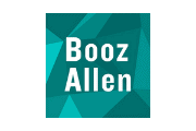 Image of Booz Allen logo in white with dimensional photo in teal colours